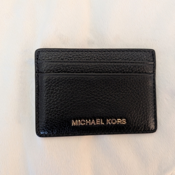 Michael Kors Cardholder Wallet Black Pebbled Leather - Picture 1 of 2